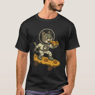 宇宙の子猫がピザを食べるスケートボードの猫ギャラクシー Tシャツ
