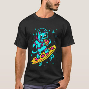 宇宙の子猫がピザを食べる ギャラクシー スケートボード Tシャツ