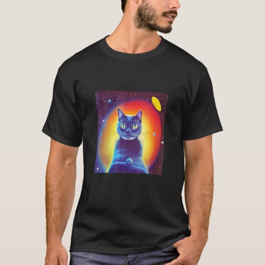宇宙の子猫 科学フィクション ネコ Tシャツ (正面)