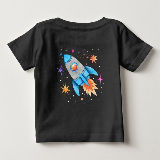 宇宙の宇宙飛行士と惑星とロケット ベビーTシャツ (裏面)