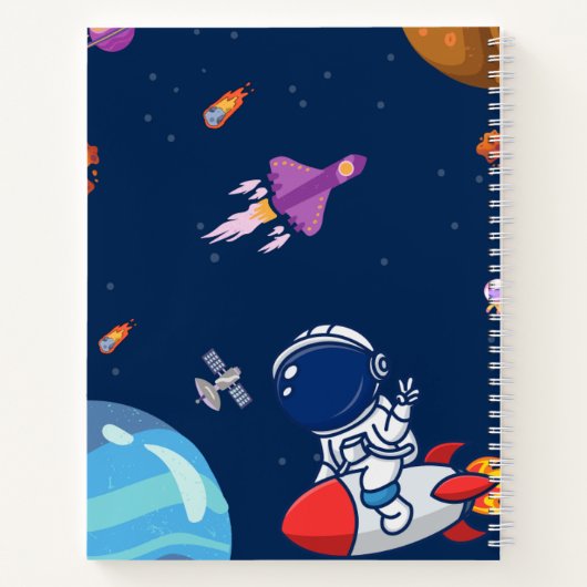 宇宙の宇宙飛行士と惑星の青パーソナライズされた色 ノートブック (裏面)