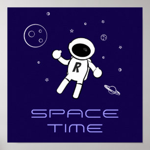 宇宙の宇宙飛行士 – アートin紫、黒、白 ポスター