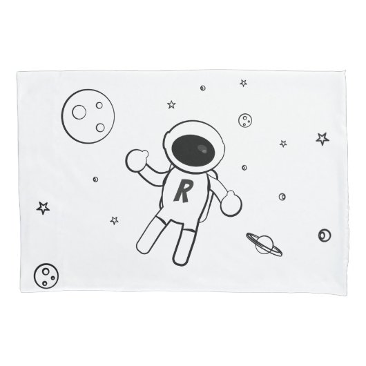 宇宙の宇宙飛行士 – スケッチアート – 白と紫 枕カバー (正面)
