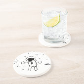 宇宙の宇宙飛行士 – 白黒のスケッチアート コースター (側面)