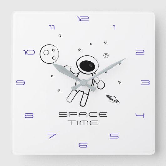宇宙の宇宙飛行士 – 白黒のスケッチアート スクエア壁時計 (正面)