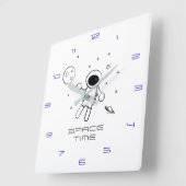 宇宙の宇宙飛行士 – 白黒のスケッチアート スクエア壁時計 (傾斜)