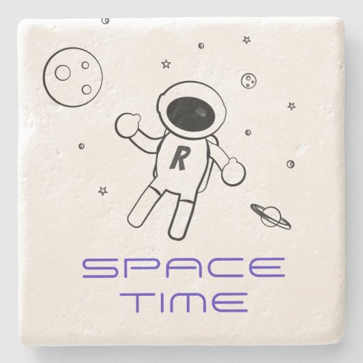 宇宙の宇宙飛行士 – 白黒のスケッチアート ストーンコースター (正面)