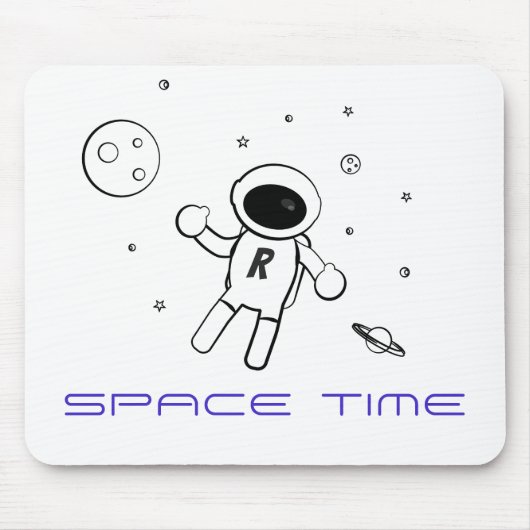 宇宙の宇宙飛行士 – 白黒のスケッチアート マウスパッド (正面)