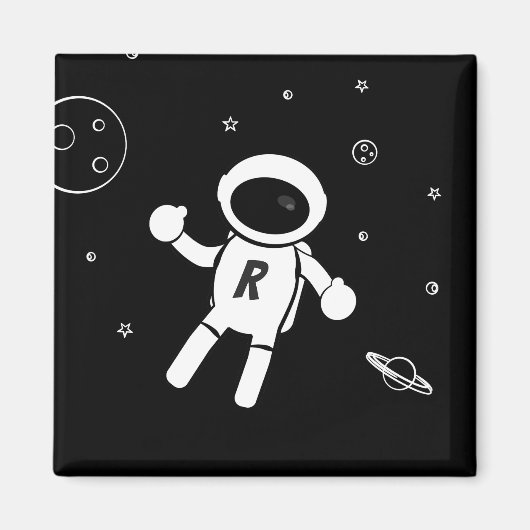 宇宙の宇宙飛行士 – 白黒のスケッチアート マグネット (正面)