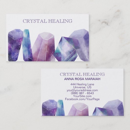 *宇宙の宝石用原石の水彩画の宇宙宝石の水晶 名刺 (正面/裏面)