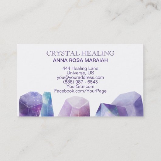 *宇宙の宝石用原石の水彩画の宇宙宝石の水晶 名刺 (裏面)