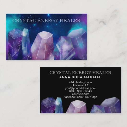 *宇宙の宝石用原石の水彩画の宝石の宇宙水晶 名刺 (正面/裏面)