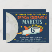 宇宙の少年たち 誕生日パーティーの招待状 宇宙船 招待状 (正面/裏面)