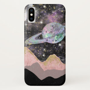 宇宙の山々 ゴールド スターリー スカイ ギャラクシー 惑星 iPhone X ケース