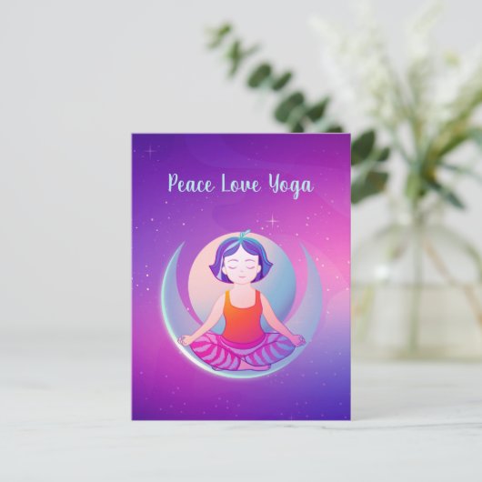 宇宙の平和愛ヨガの女の子の黙想 シーズンポストカード (スタンド正面)