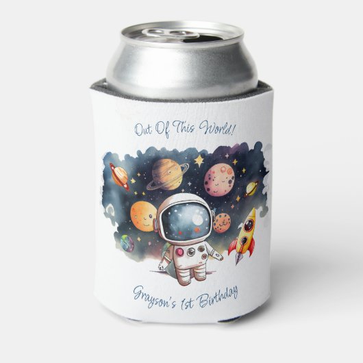 宇宙の彼方の惑星 少年 誕生日 缶クーラー (缶裏面)