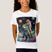 宇宙の恐竜に乗る宇宙飛行士 Tシャツ (正面)