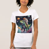 宇宙の恐竜に乗る宇宙飛行士Tシャツ Tシャツ (正面)