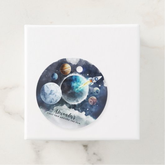 宇宙の惑星とロケット船ボーイ第1の誕生日 フェイバータグ (インサイチュ)