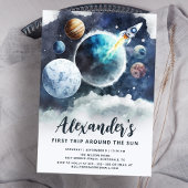 宇宙の惑星とロケット船ボーイ第1の誕生日 招待状