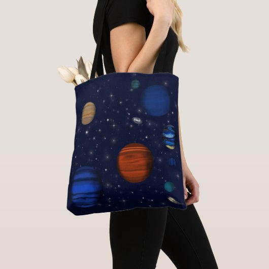 宇宙の惑星と銀河 トートバッグ (クローズアップ)