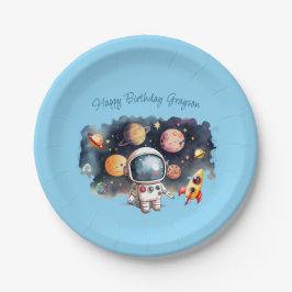 宇宙の惑星のブルー誕生日 ペーパープレート