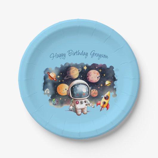 宇宙の惑星のブルー誕生日 ペーパープレート (正面)