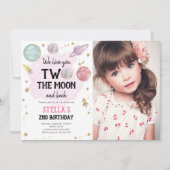 宇宙の惑星の女の子の2歳の誕生日パーティー招待状 招待状 (正面)
