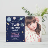 宇宙の惑星の女の子の2歳の誕生日パーティー招待状 招待状 (スタンド正面)