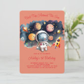 宇宙の惑星の女の子1歳の誕生日 招待状 (スタンド正面)