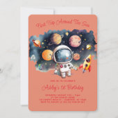 宇宙の惑星の女の子1歳の誕生日 招待状 (正面)