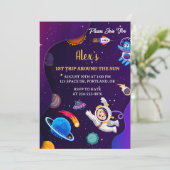 宇宙の惑星の子供の1歳の誕生日招待状 招待状 (スタンド正面)