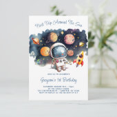 宇宙の惑星の少年 1歳の誕生日 招待状 (スタンド正面)