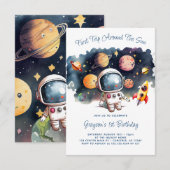 宇宙の惑星の少年 1歳の誕生日 招待状 (正面/裏面)