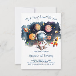 宇宙の惑星の少年 1歳の誕生日 招待状