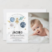 宇宙の惑星の男の子の1歳の誕生日招待状 招待状 (正面)