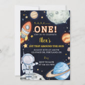 宇宙の惑星の男の子の1歳の誕生日招待状 招待状 (正面)
