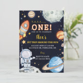 宇宙の惑星の男の子の1歳の誕生日招待状 招待状 (スタンド正面)