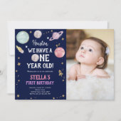 宇宙の惑星ガールファースト誕生日招待状 招待状 (正面)