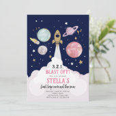 宇宙の惑星ガールファースト誕生日招待状 招待状 (スタンド正面)