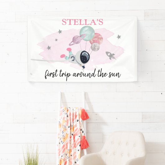 宇宙の惑星ガールファースト誕生日背景B 横断幕 (インサイチュ)