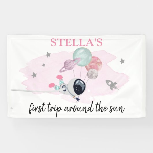 宇宙の惑星ガールファースト誕生日背景B 横断幕 (横)