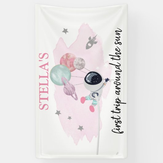 宇宙の惑星ガールファースト誕生日背景B 横断幕 (縦)