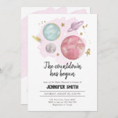 宇宙の惑星ガールベビーシャワー招待状 招待状 (正面/裏面)