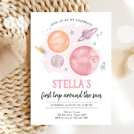 宇宙の惑星ガール最初の旅1st誕生日 招待状