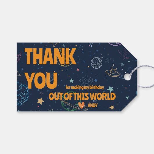 宇宙の惑星スター誕生日お願いありがとう ギフトタグ (正面(横))