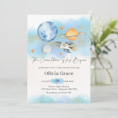 宇宙の惑星ボーイファースト赤ちゃんシャワーパーティー 招待状 (スタンド正面)