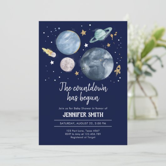 宇宙の惑星ボーイベビーシャワー招待状 招待状 (スタンド正面)