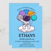 宇宙の惑星ボーイ第1の誕生日パーティー 招待状 (正面/裏面)