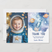 宇宙の惑星ボーイ誕生日感謝してい写真あなた 招待状 (正面)